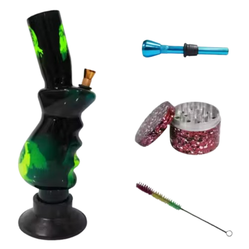 Acrylic Bong 10 Inch Combo (Bong + Grinder + Shooter + Brush)